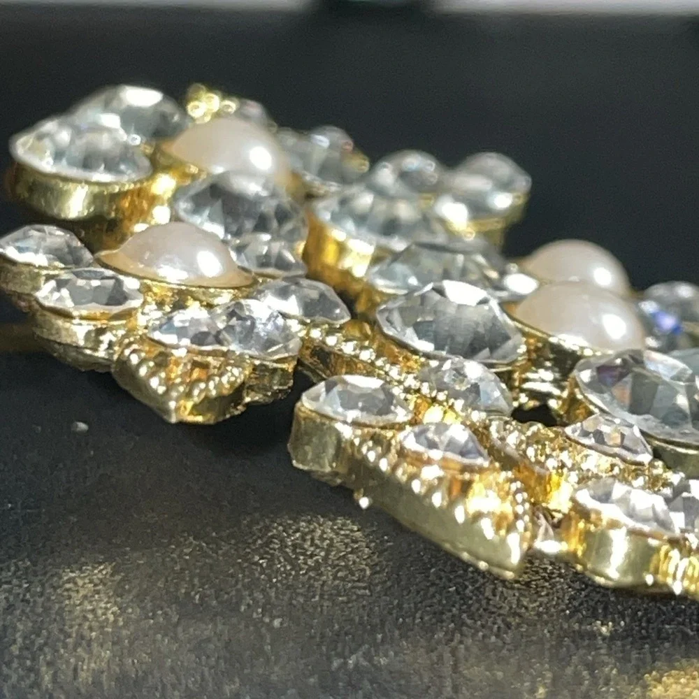 Rhinestone Floral Clip Gold Tone for Hair Dress‎ Scarf Flower Faux Pearl